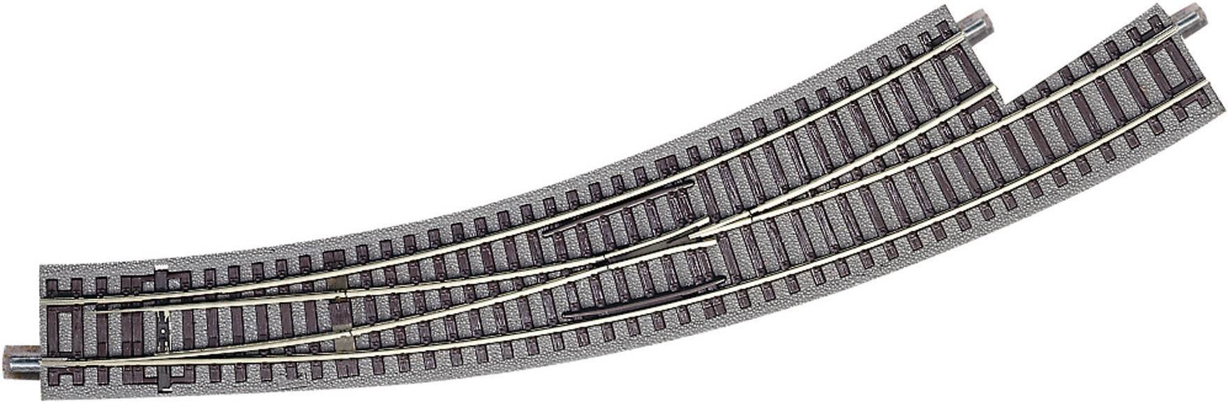 Railway model track with points, consisting of two track lines that diverge. Ideal for model railway applications.