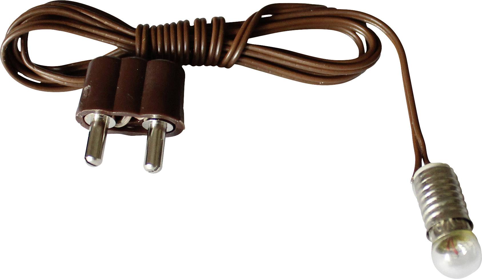 Brown two-pin plug cable with a small light bulb at the end.