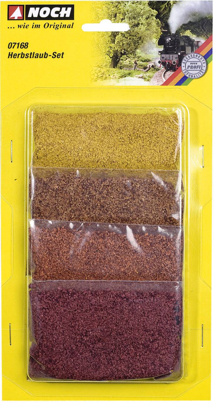 A pack of modelling material 'Autumn Leaves Set' on a yellow background, containing four different colours of leaf imitation.