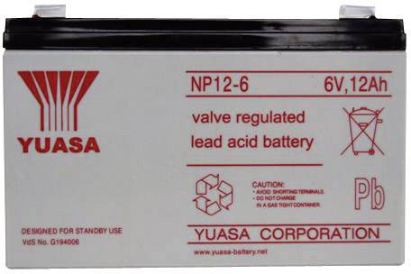 Yuasa NP12-6 NP12-6 VRLA 6 V 12 Ah AGM (W x H x D) 151 x 98 x 50 mm 6.35 mm blade terminal Maintenance-free, VDS certificate