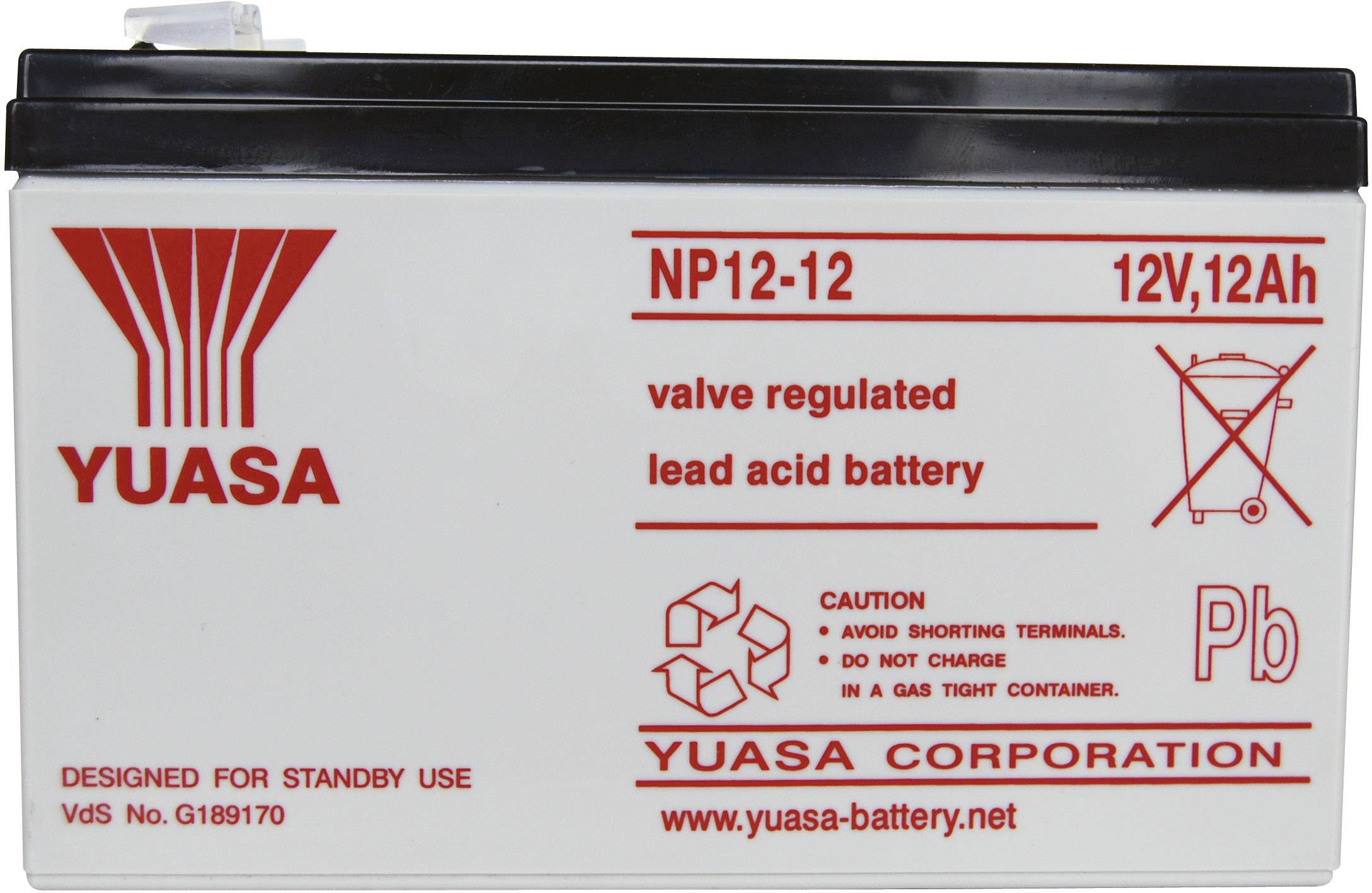 Yuasa NP12-12 NP1212 VRLA 12 V 12 Ah AGM (W x H x D) 151 x 98 x 98 mm 6.35 mm blade terminal Maintenance-free, VDS certificate