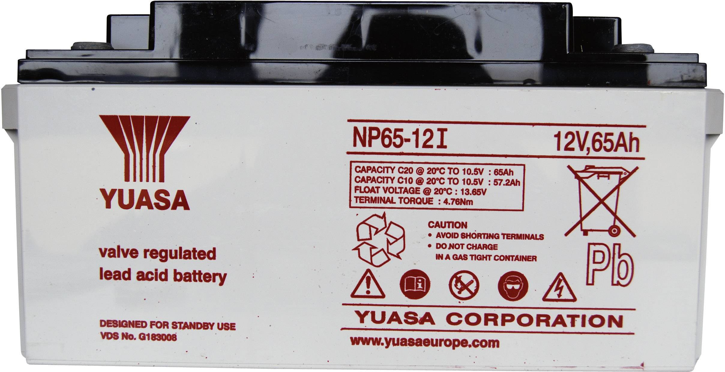 Yuasa NP65-12 NP65-12 VRLA 12 V 65 Ah AGM (W x H x D) 350 x 174 x 166 mm M6 connector Maintenance-free, VDS certificate