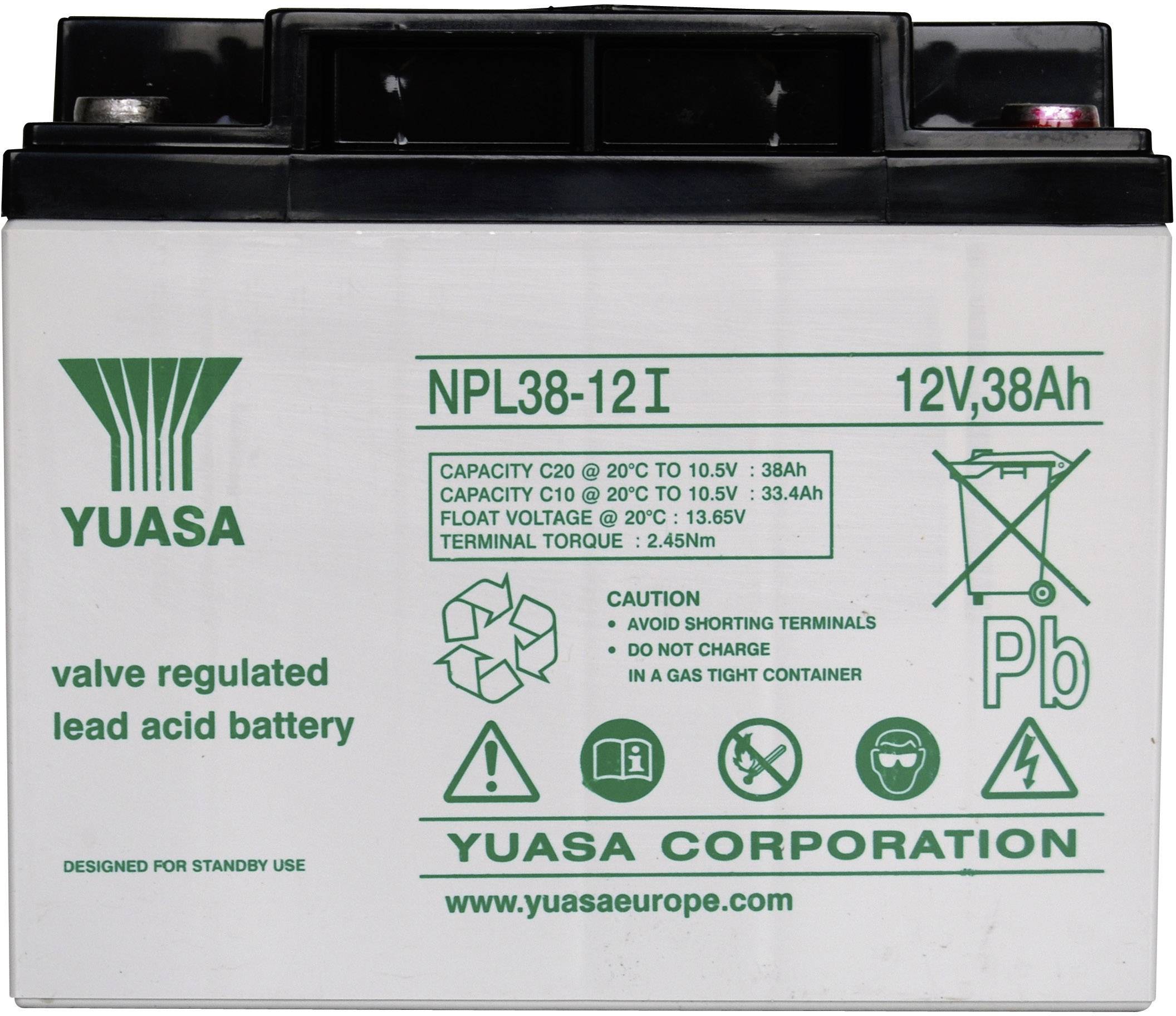 Yuasa NPL38-12 YUANPL38/12 VRLA 12 V 38 Ah AGM (W x H x D) 197 x 170 x 165 mm M5 connector Maintenance-free