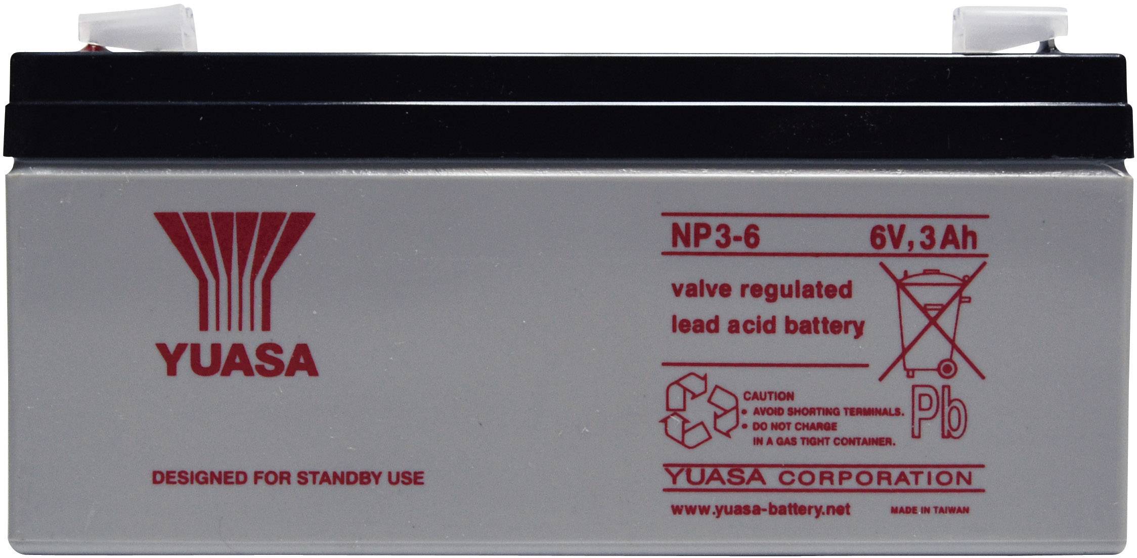 Yuasa NP3-6 NP3-6 VRLA 6 V 3 Ah AGM (W x H x D) 134 x 64 x 34 mm 4.8 mm blade terminal Maintenance-free