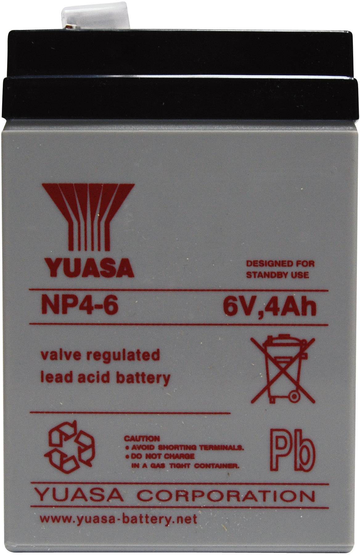 Yuasa NP4-6 NP4-6 VRLA 6 V 4 Ah AGM (W x H x D) 70 x 106 x 47 mm 4.8 mm blade terminal Maintenance-free