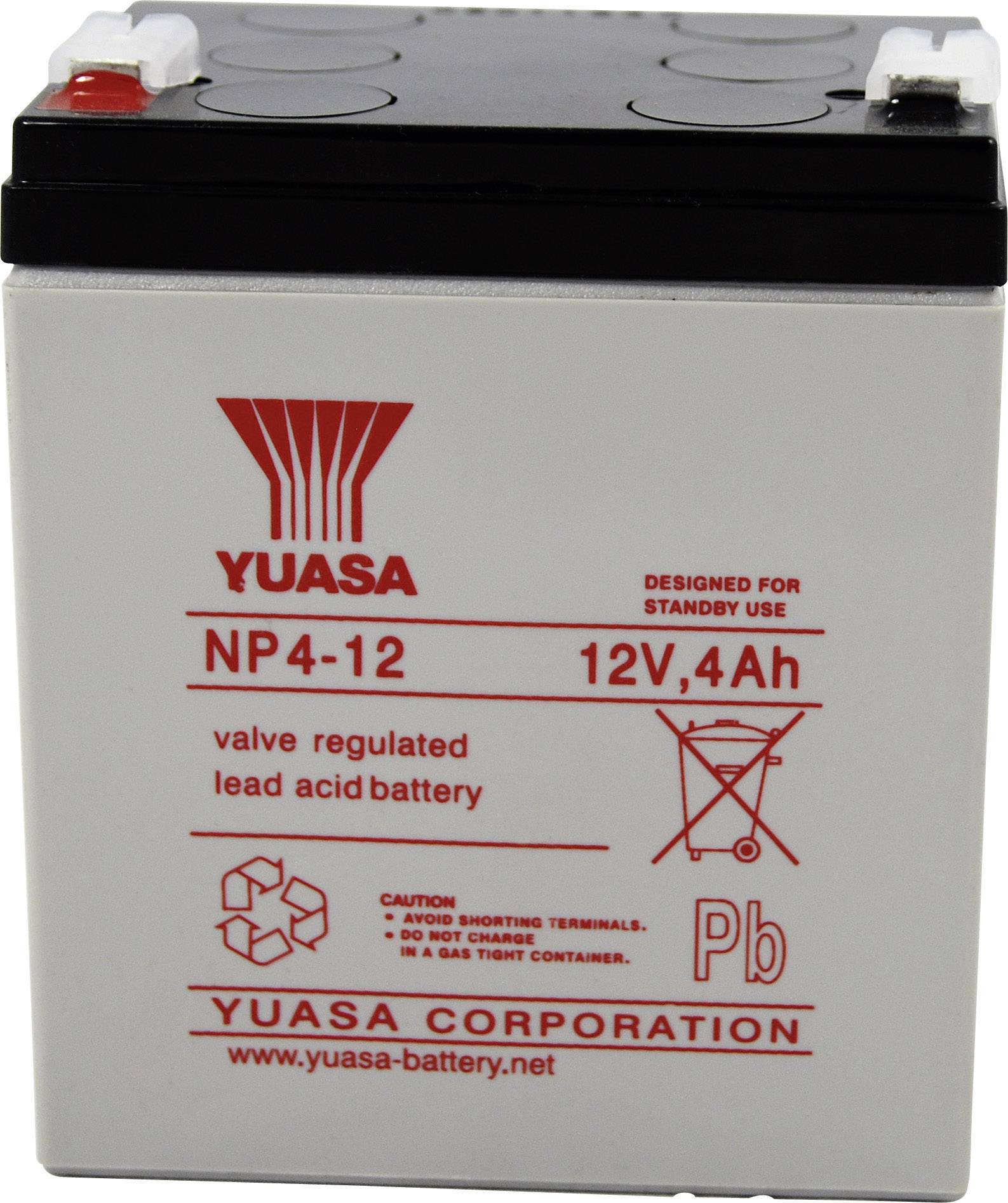 Yuasa NP4-12 NP4-12 VRLA 12 V 4 Ah AGM (W x H x D) 90 x 106 x 70 mm 4.8 mm blade terminal Maintenance-free