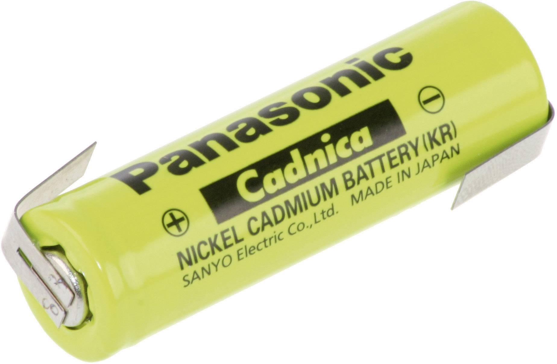 Yellow 'Panasonic Cadnica' Nickel-Cadmium battery by Sanyo Electric Co. Ltd., manufactured in Japan.