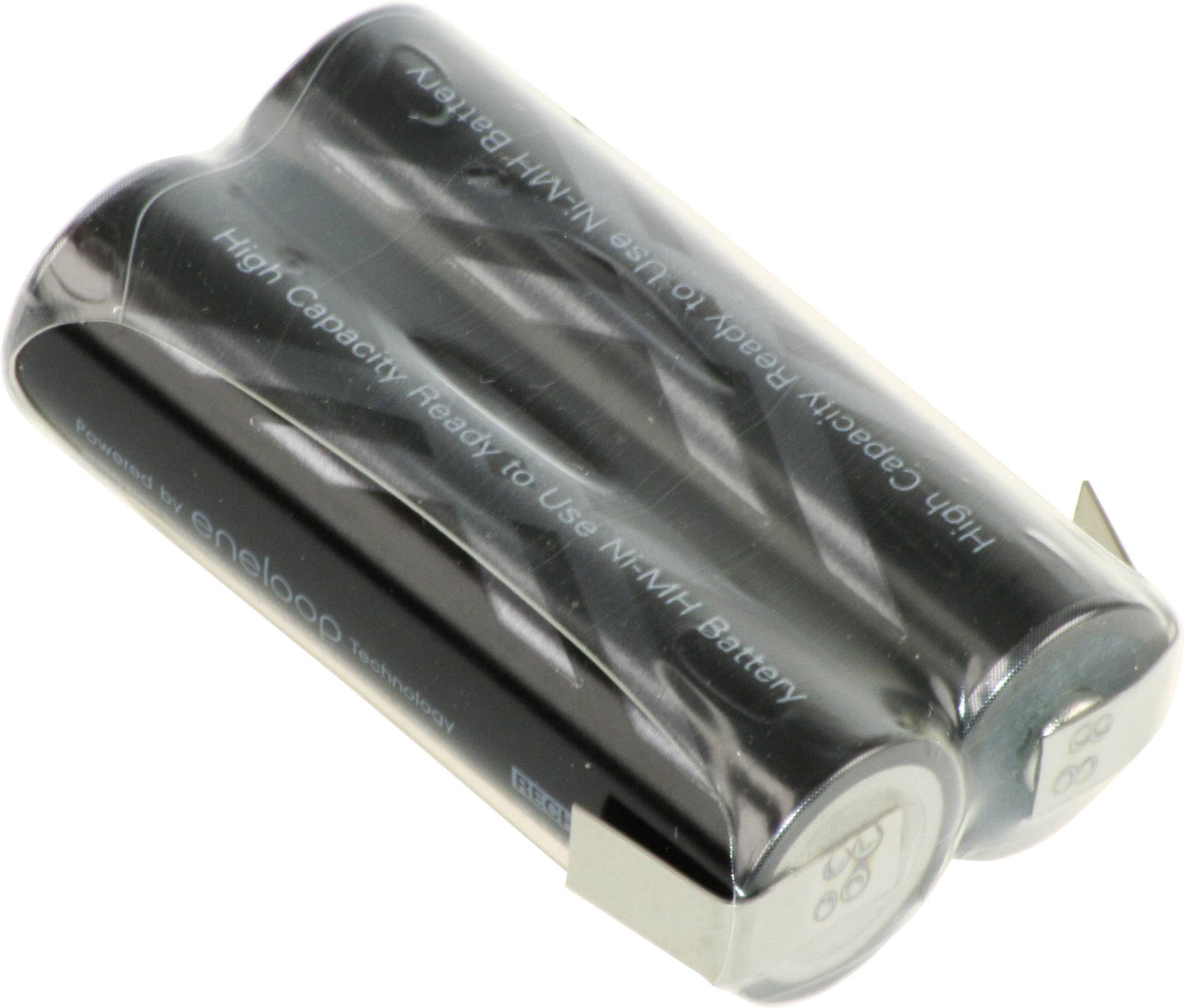 Two packaged AA batteries with the inscription 'High Capacity Ready to Use NiMH Battery'.