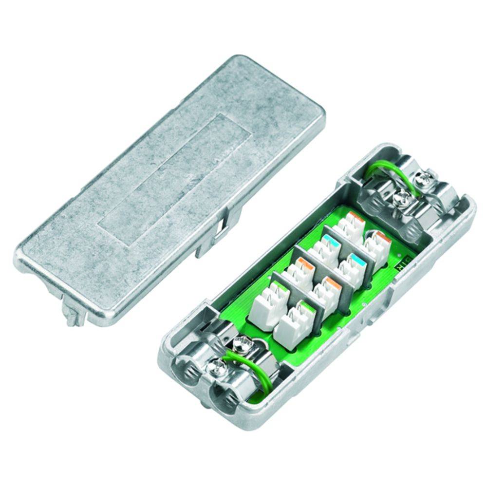 Cable connector with open housing shows internal plug connector. Suitable for connecting electrical wires.