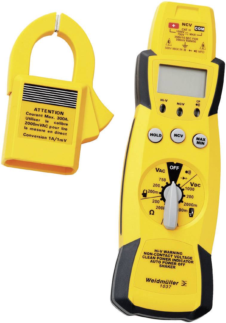 Weidmüller 1037 Clamp meter, Handheld multimeter Digital CAT III 1000 V Display (counts): 2000