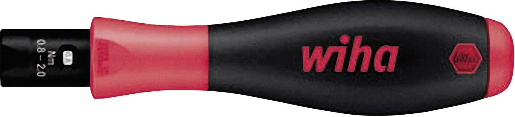 A screwdriver with an ergonomic handle, coloured black and red, with the 'wiha' inscription.