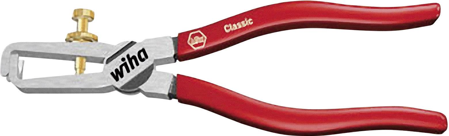 A wire stripping pliers with red handles and the inscription 'wiha Classic' on the handles, suitable for removing insulation from cables.