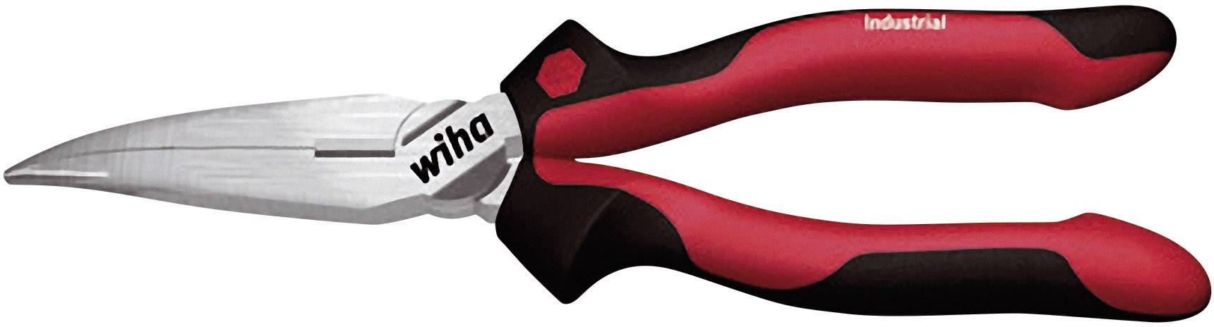 Red and black pointed pliers with 'Wiha Industrial' printed on the handle, suitable for precise gripping and cutting tasks.