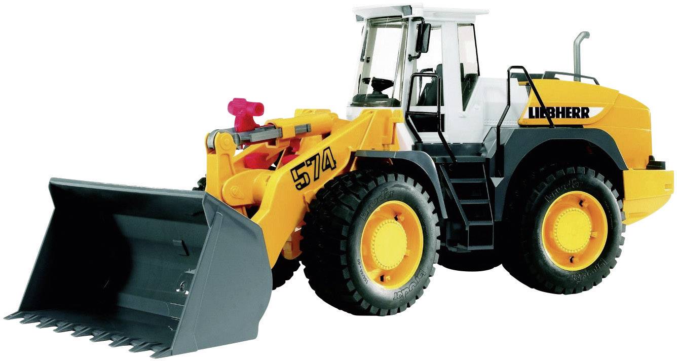 A yellow wheeled loader with 'Liebherr' written on its side, stands against a white background.