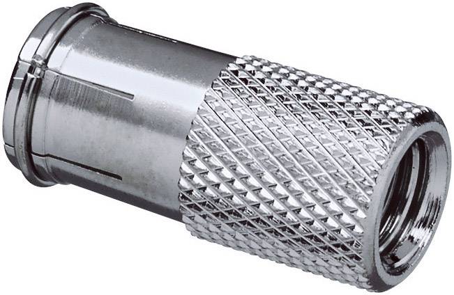 A silver coaxial plug with a ridged surface. Used for connecting aerial and cable TV sockets.