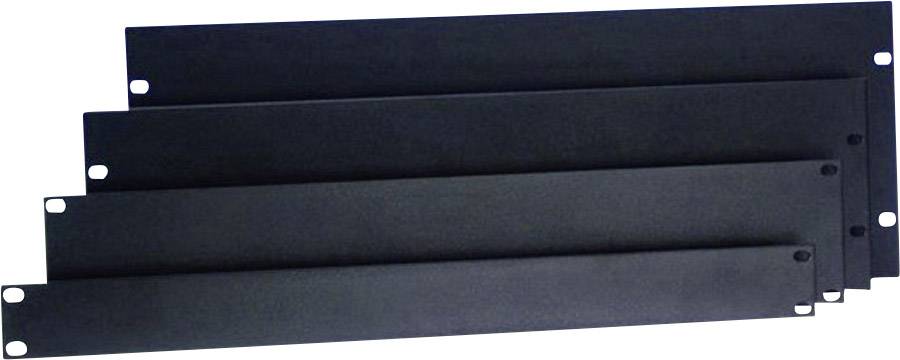 Four black metal plates of various sizes stacked on top of each other. Each plate has four mounting holes.