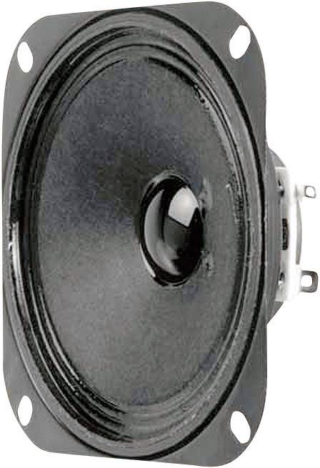Black loudspeaker with an oval shape and metal frame, suitable for audio and hi-fi applications.