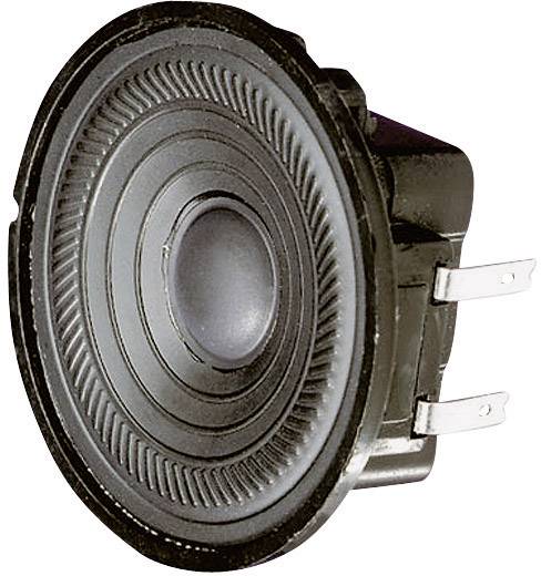 Loudspeaker in close-up, showing the membrane and connections on the side. Used for audio output in various devices.