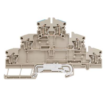 Grey plastic terminal block with multiple connections for electrical connection in a circuit.