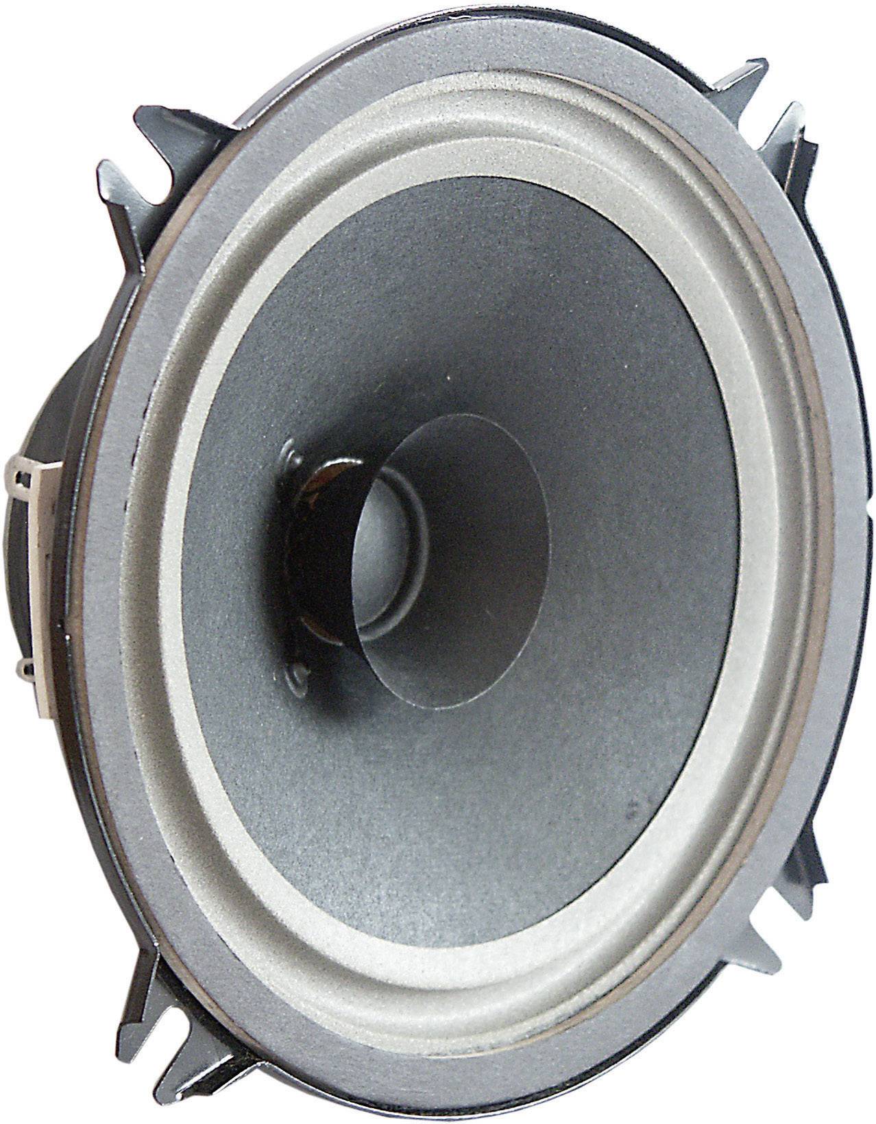 Round speaker module with black membrane and silver rim, standing vertically. Suitable for audio applications or electronics projects.