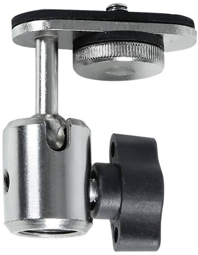 Metallic pivoting bracket with a black rotary knob and mounting screw at the top, commonly used for installing lamps or cameras.
