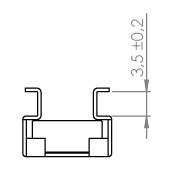Technical drawing of a profile cross-section with a dimensional specification of 3.5 ±0.2 mm in height, showing cross-section and hook structure at the ends.