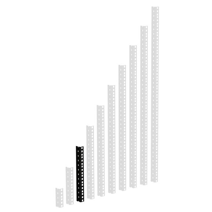 Metal profiles arranged in ascending lengths from left to right, with the shortest one being black and the others grey.