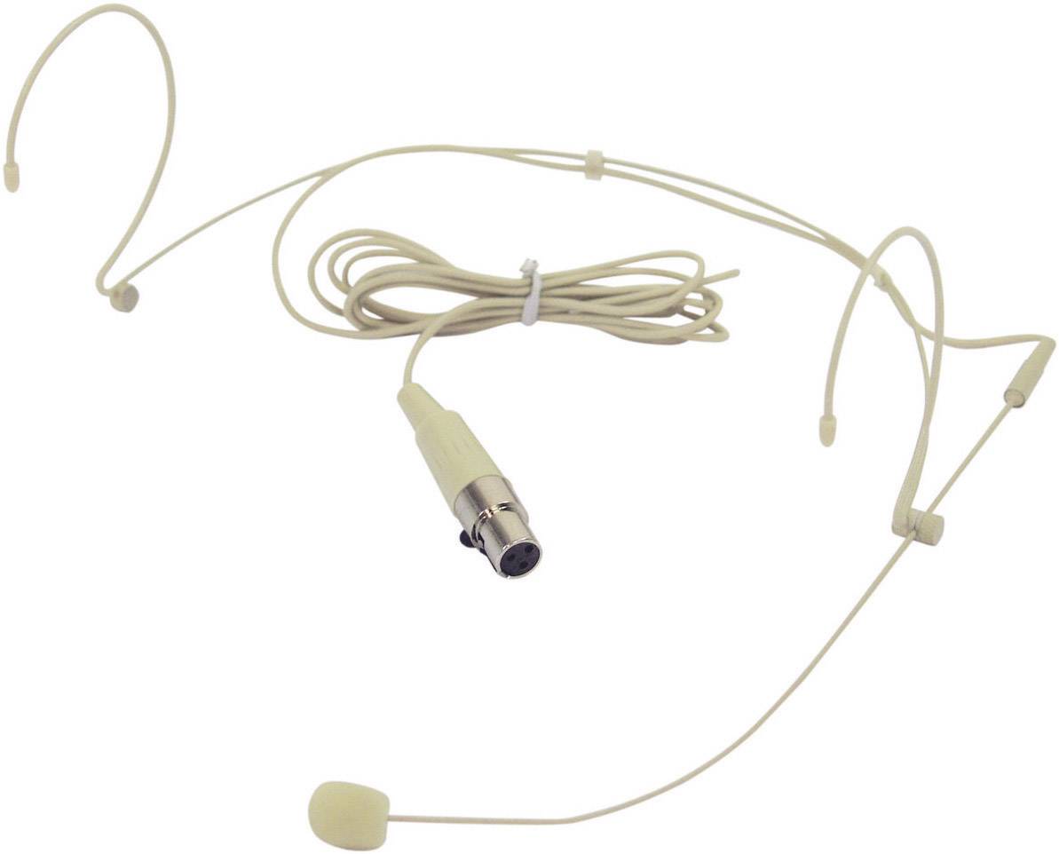 A flesh-coloured headset microphone with cable and plug, suitable for hands-free voice transmission during lectures or performances.