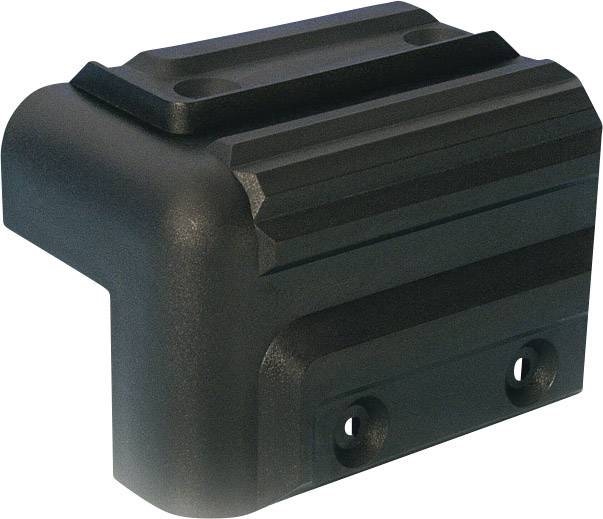 A black plastic corner protection profile with rounded and ribbed edges, fitted with two mounting holes.
