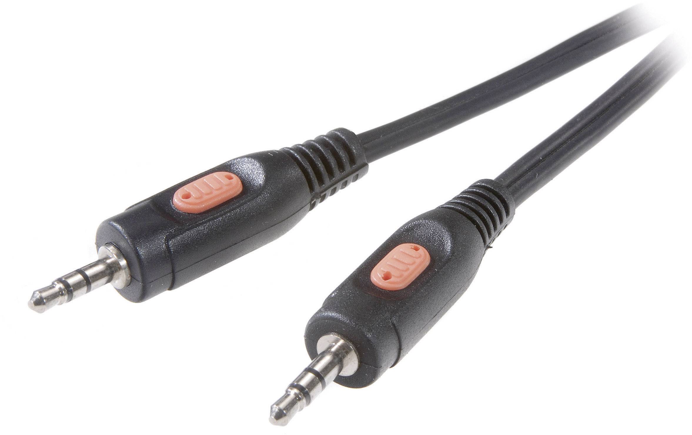 Two black audio cables with 3.5mm jack plugs and red markings on the plugs.