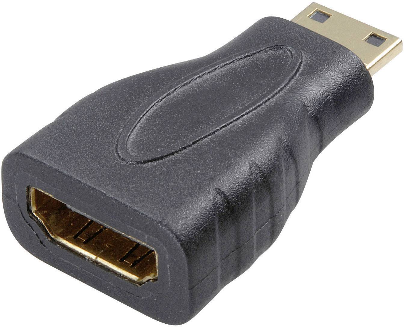 A black adapter from HDMI socket to DisplayPort plug, suitable for connecting HDMI devices with a DisplayPort port.
