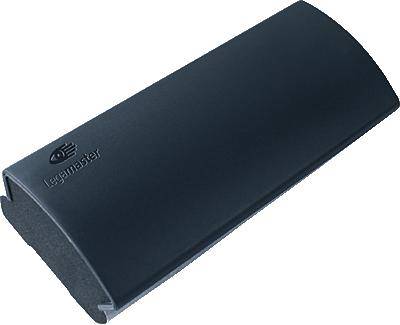 A rectangular board eraser with a black body and felt base, used for cleaning whiteboards.