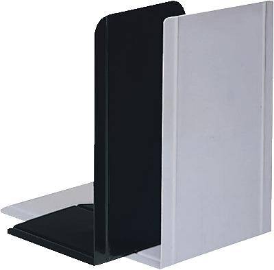 Two bookends stand side by side, one black, the other white. They are straight and simple in design.