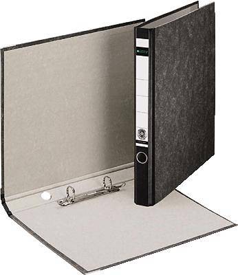 An open folder with two ring binders and a label for writing on. Ideal for storing documents.