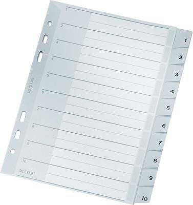 Register file with ten numbered tabs, from 1 to 10. Made from robust material, suitable for organising documents in folders.