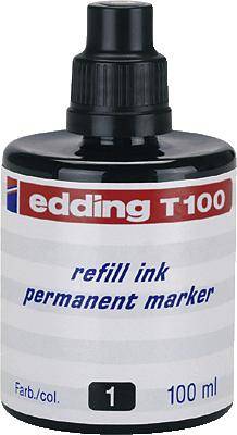 Refill bottle for Edding permanent marker, Model T100, contains 100 ml of refill ink.