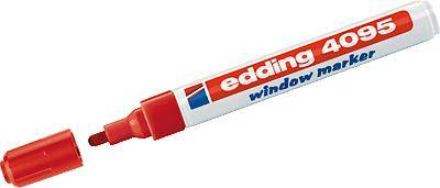 Red Edding 4095 Window Marker, consisting of a pen and removable cap, suitable for writing on glass surfaces.