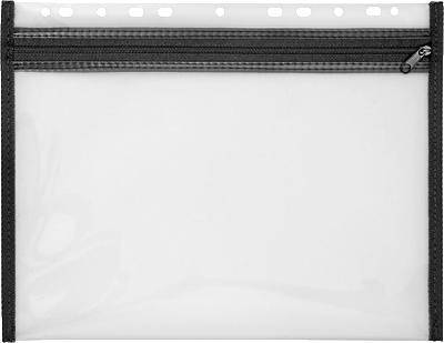 Large, transparent plastic bag with a black zip, suitable for storing documents or small items.