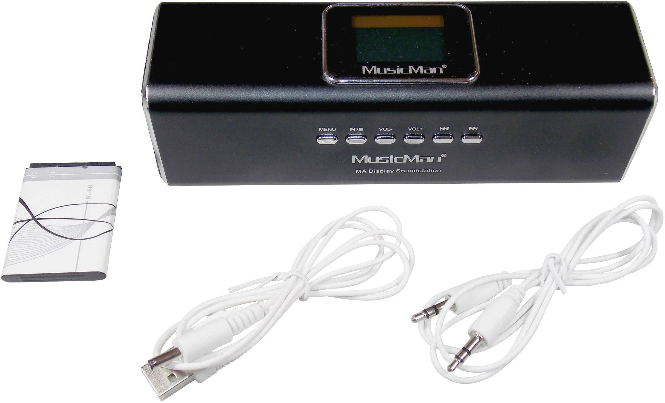 Mini speaker Technaxx MusicMan MA Display Soundstation Aux, FM radio, SD, portable, USB Black