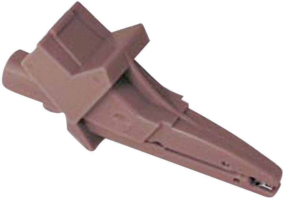 Red plastic component in the shape of a hook or clip, possibly a fixing element.