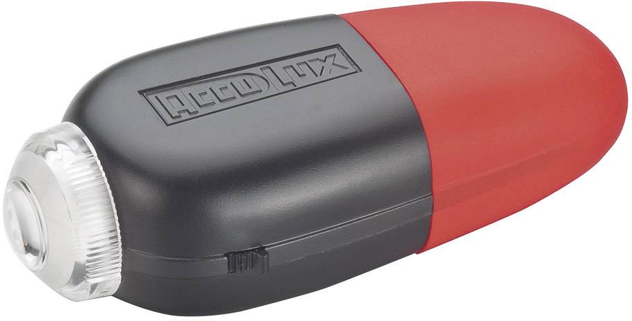 Black and red torch with side switch and brand logo on the top surface.