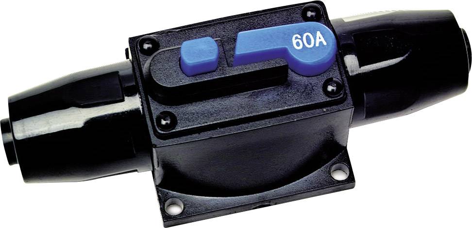 A black electrical fuse block with a blue 60A fuse in the centre.