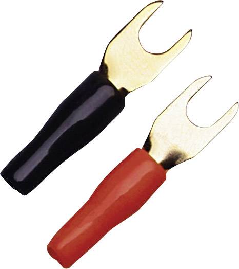 Two isolated fork terminals in red and black.