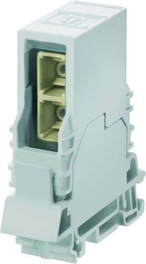 A light grey, rectangular electrical connector with two sockets in a vertical arrangement.