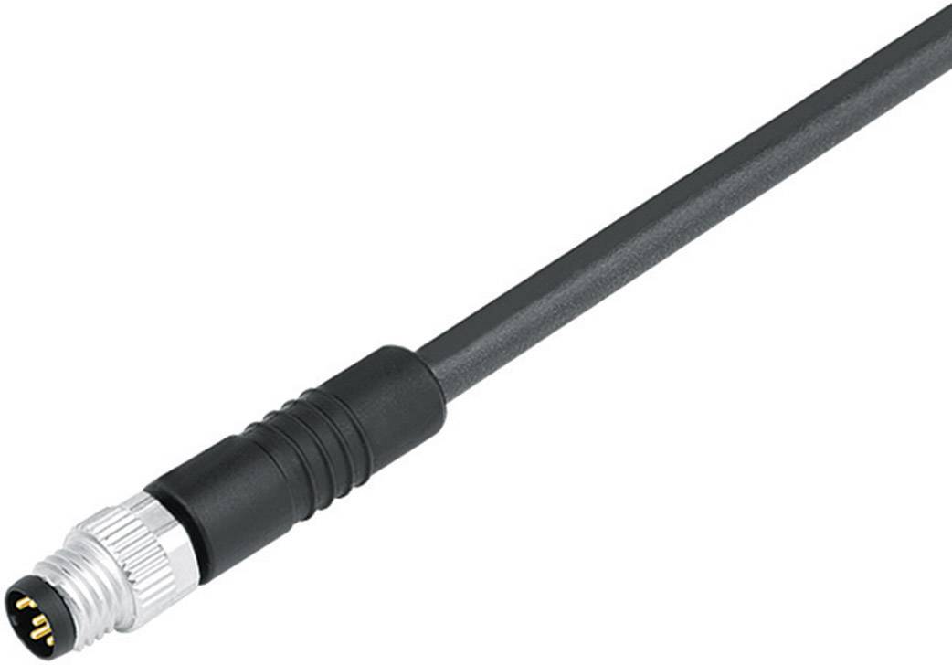 A black cable with a silver, cylindrical plug showing three pins. Suitable for industrial connections.