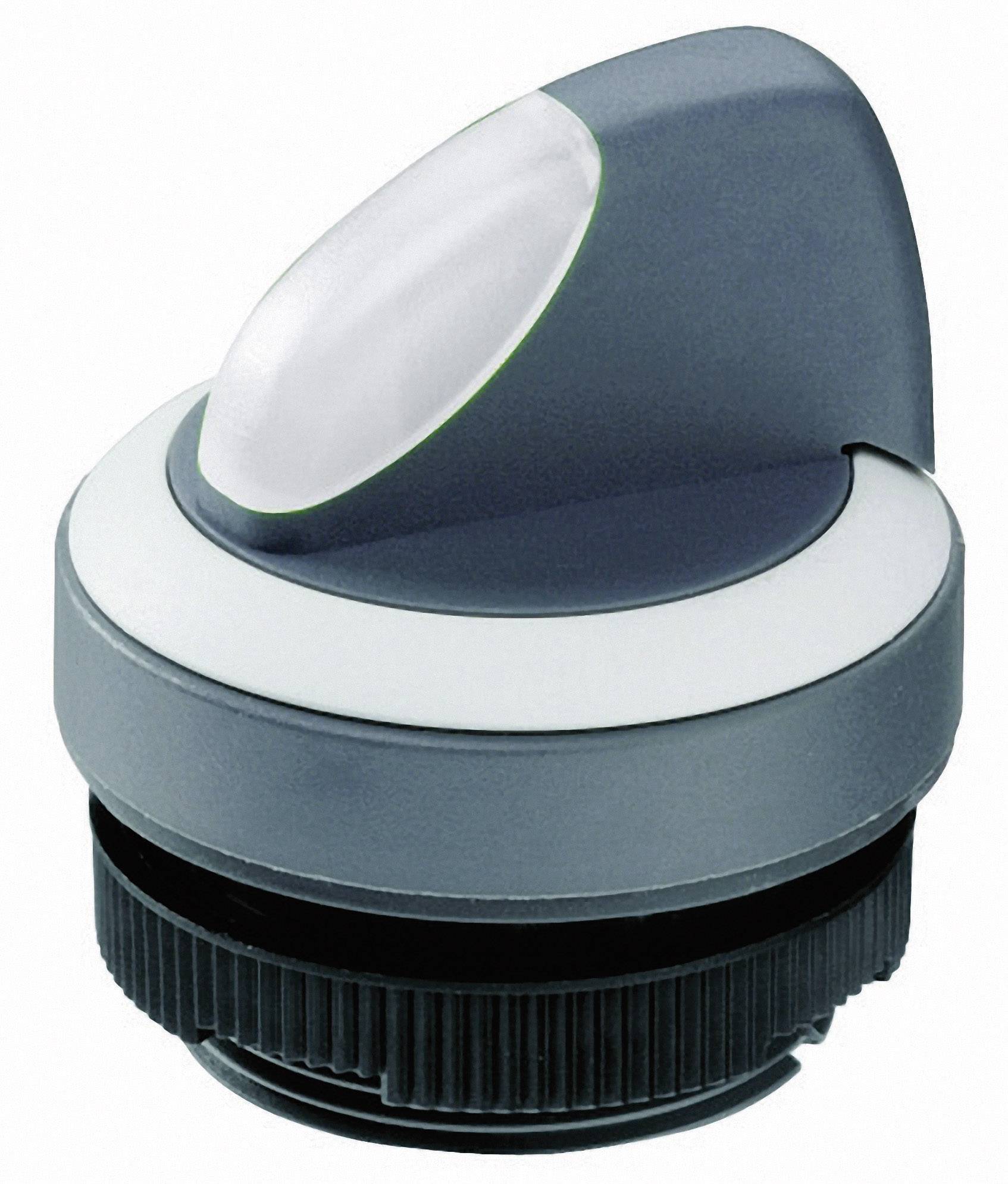 A grey tap turning knob with a modern design, featuring a white handle on top, suitable for controlling water flow.