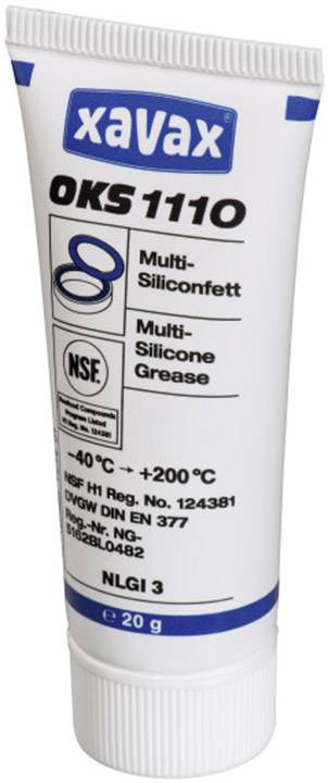 Tube with the inscription 'xavax OKS 1110 Multi-Silicone Grease'. Temperature range -40°C to +200°C, contents 20g.