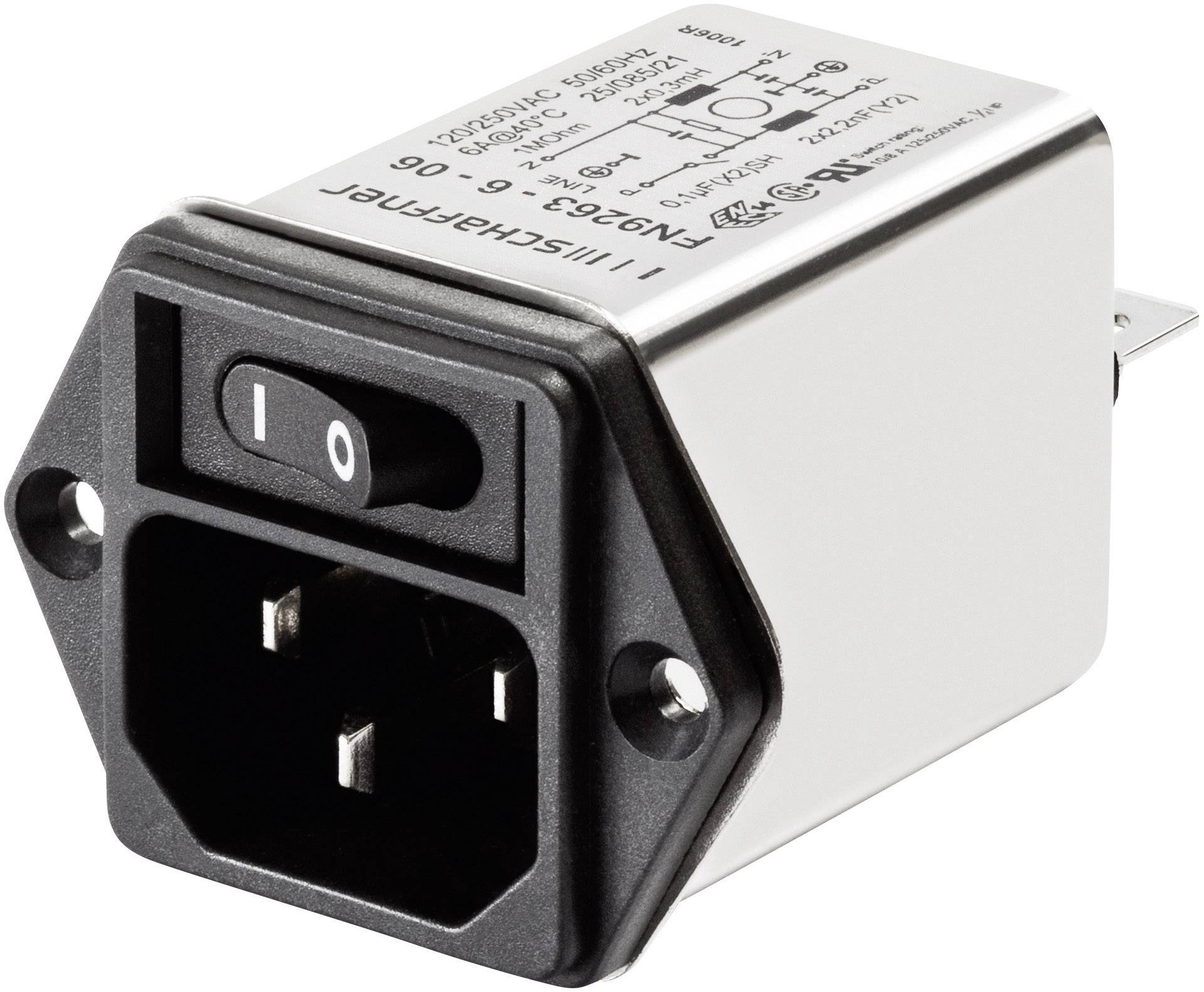 Schaffner FN 9263-1-06 FN 9263-1-06 Line filter + IEC socket 250 V AC 1 A 5.3 mH (W x H) 46 mm x 32.2 mm 1 pc(s)