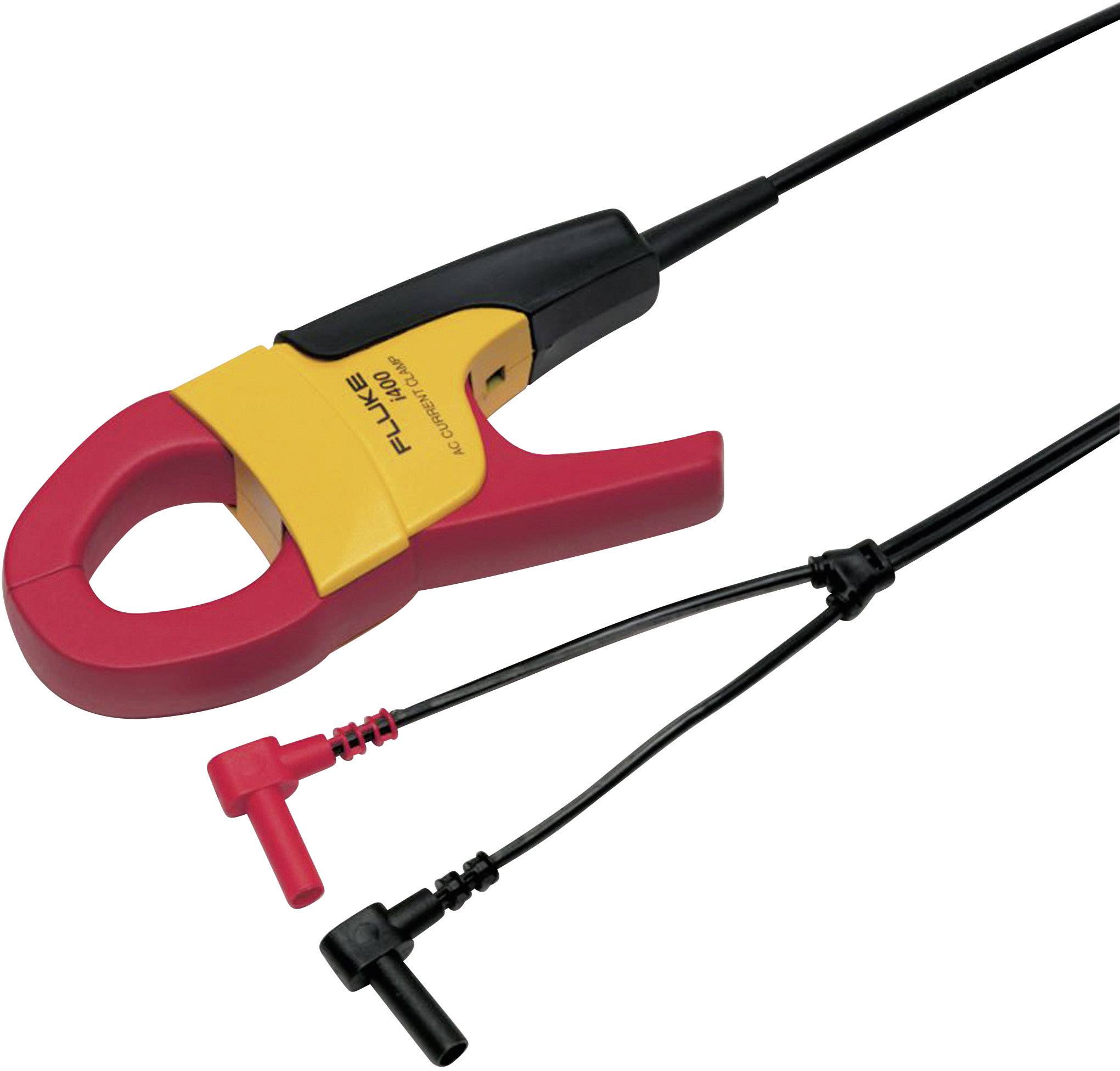 Multimeter with red and black cables. Used for measuring current, commonly employed in electrical testing.Clamp meter with red and black leads. Used for measuring electrical current, frequently utilised in electrical testing.