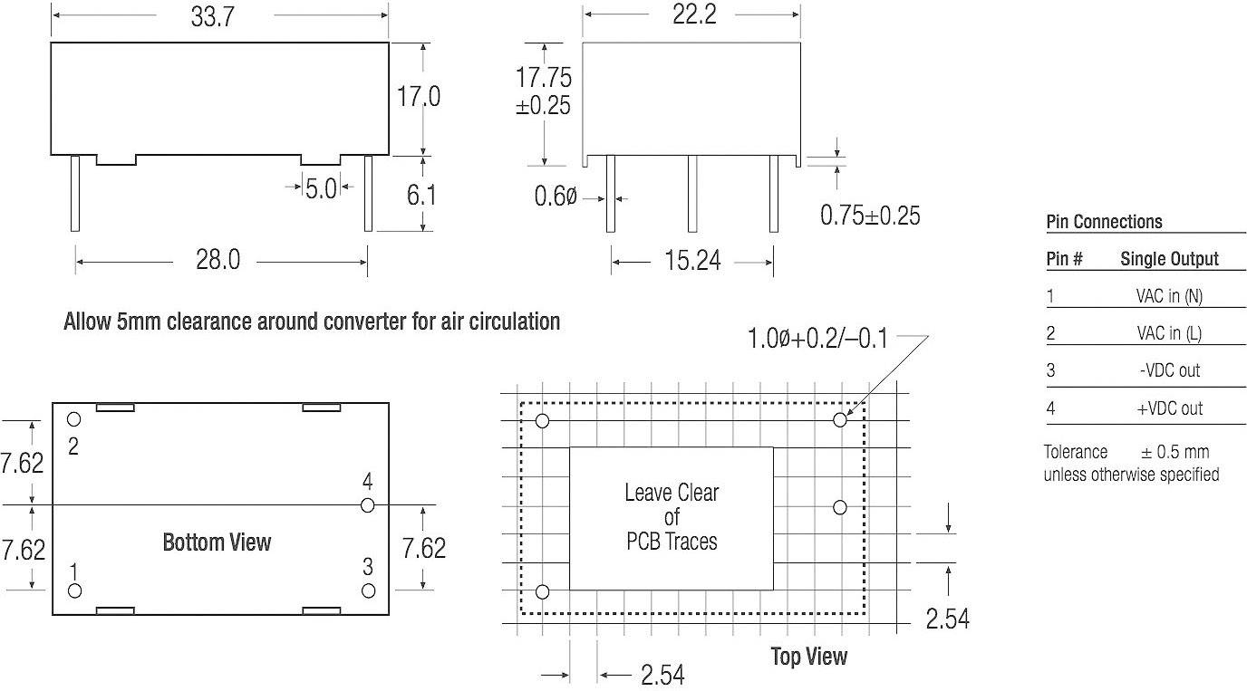 AC/DC PSU (print) RECOM RAC01-3.3SC 3.3 V DC 0.3 A 1 W
